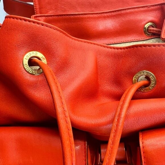 GUCCI Bamboo Backpack - Orange Leather Drawstring - Picture 12 of 15